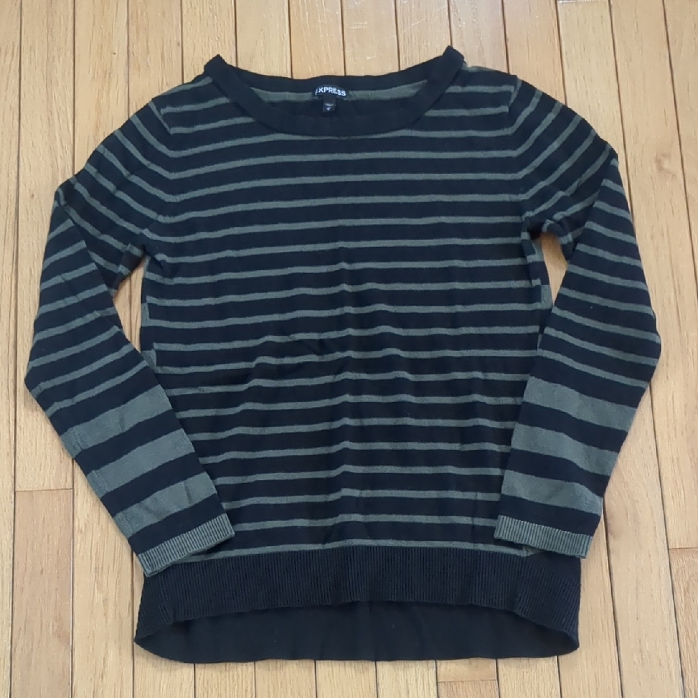 Express Green & Black Striped Sweater